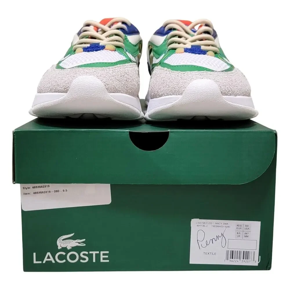 Lacoste L003 Neo Low Top Chunky Fashion Sneakers Size US 9.5 White Green Blue